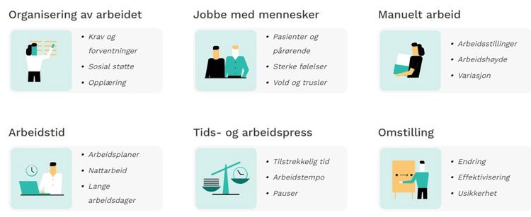 Skjermdump av tema i Arbeidsmiljøhjelpen.